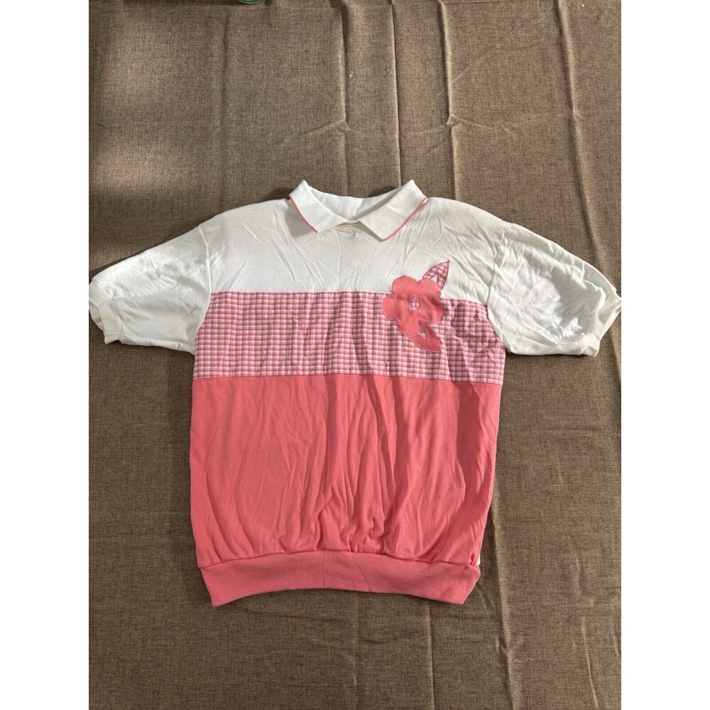 KORET FRANCISCA Blouse Women’s Large Pink & White Collared Shirt